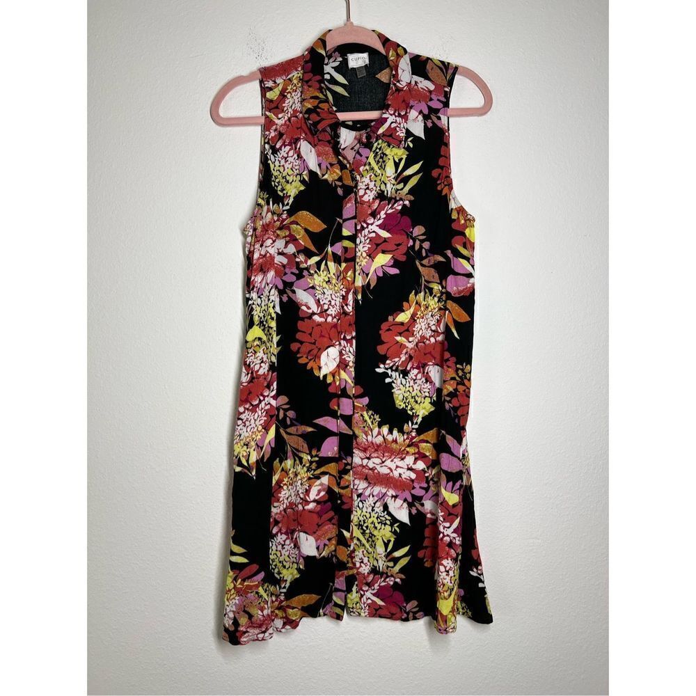 Cupio Bohemian Floral Print  Dress Size XL Sleeveless Button Up